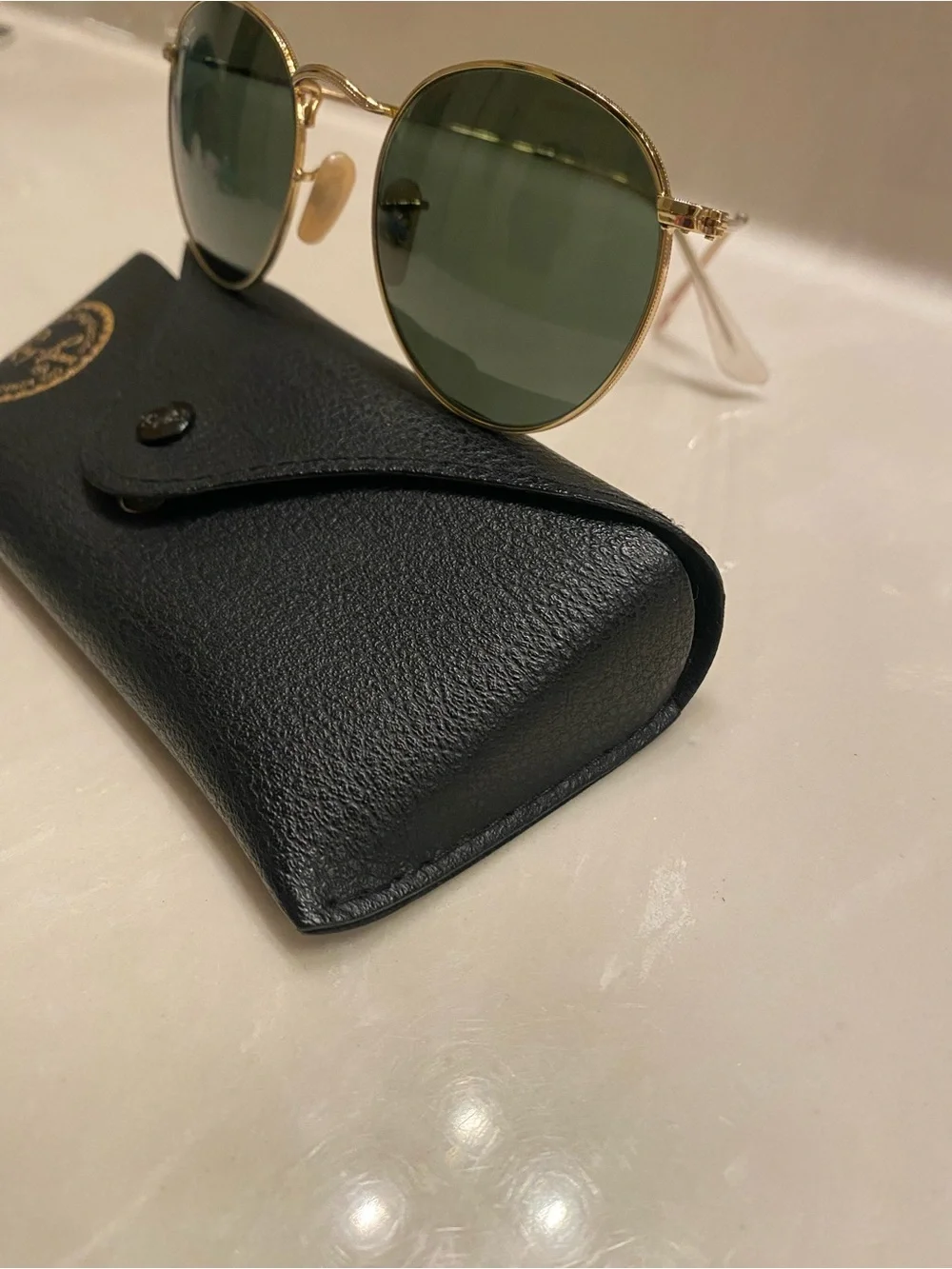 Ray-Ban Gold Frame Sunglasses with Green Lenses
